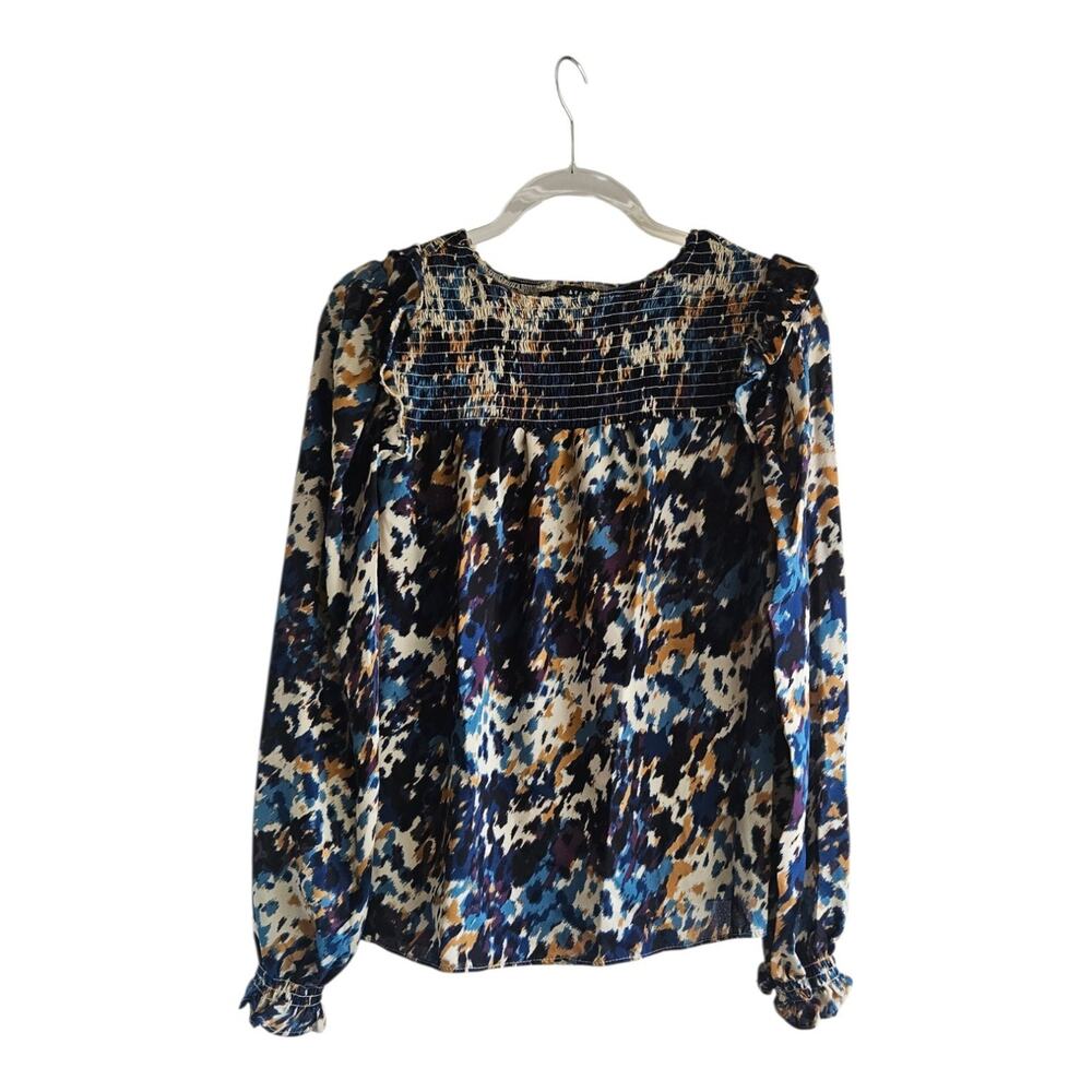 Zac & Rachel Womens Blouse Size S Smocked Ruffles Abstract